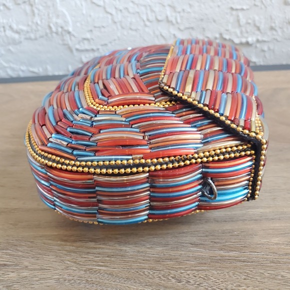 RAMLA Glass Beaded Bag Handmade Multicolor Clutch Crossbody Brass Unique Party